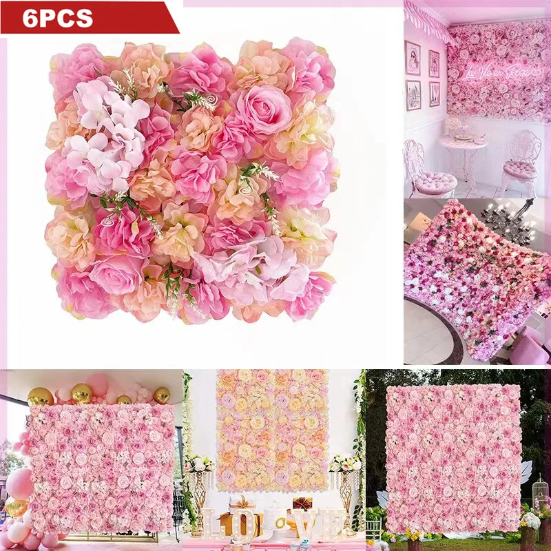 

6PCS 15inch Artificial Flowers Wall Panel 3D Flower Backdrop Wall Party Wedding Bridal Background Shower Outdoor Decoration