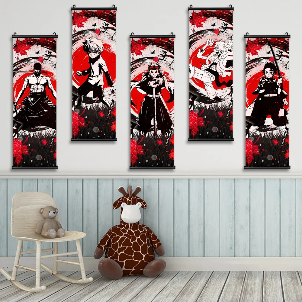 

Hanging Scrolls Demon Slayer Posters and Prints Wall Artwork Kamado Tanjirou Picture Canvas Painting Mural Home Kids Room Decor