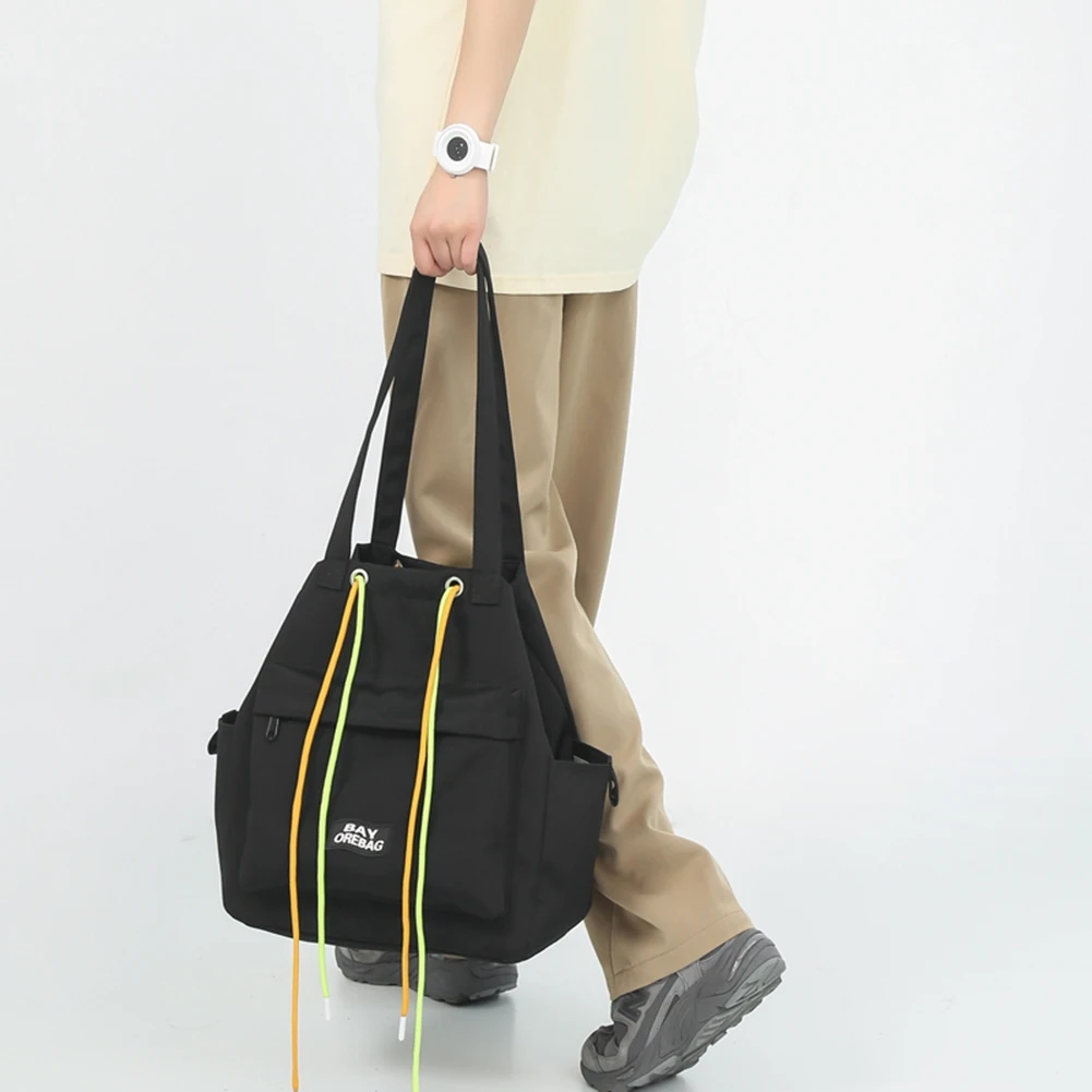 

Корейская сумка через плечо для мужчин и женщин, модная нейлоновая Водонепроницаемая вместительная сумка-тоут унисекс на шнурке с карманам...