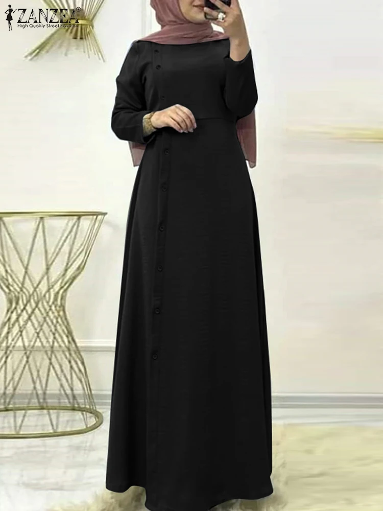

ZANZEA 2022 Kaftan Muslim Dress Women Turkey Abaya Hijab Sundress Long Sleeve Islamic Clothing Casual Marocain Turkish Robe