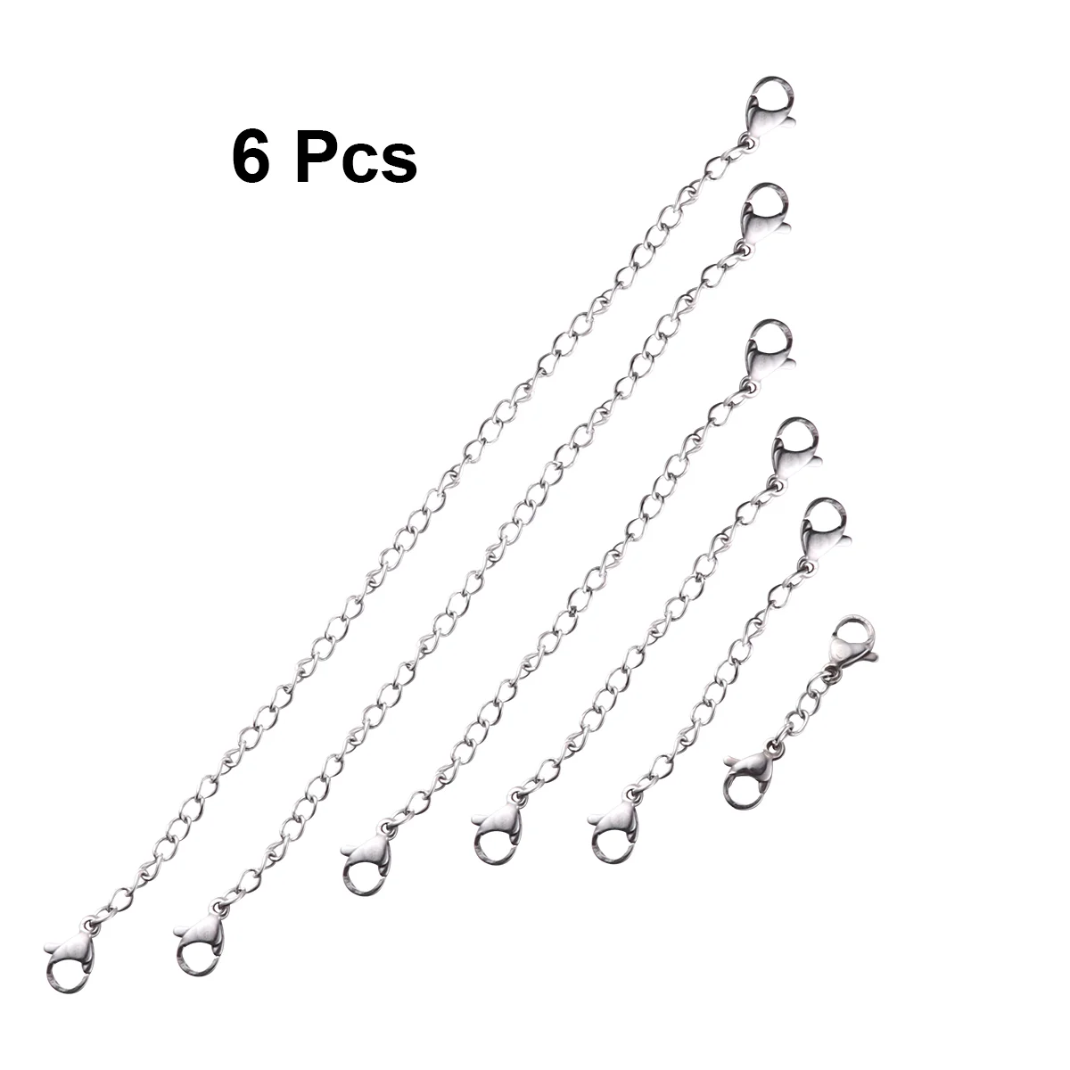 

6pcs Stainless Steel Lobster Buckle Extender Chain Necklace Extension Chain for Jewelry Making Findings (Silver