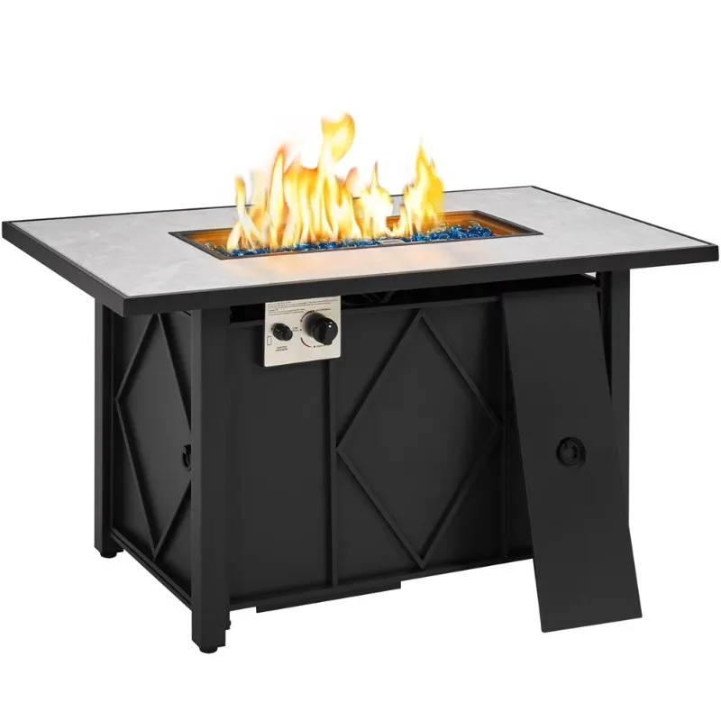 

SMILE MART 43in Propane Fire Pit Table with Ceramic Tabletop & Steel Base, Black
