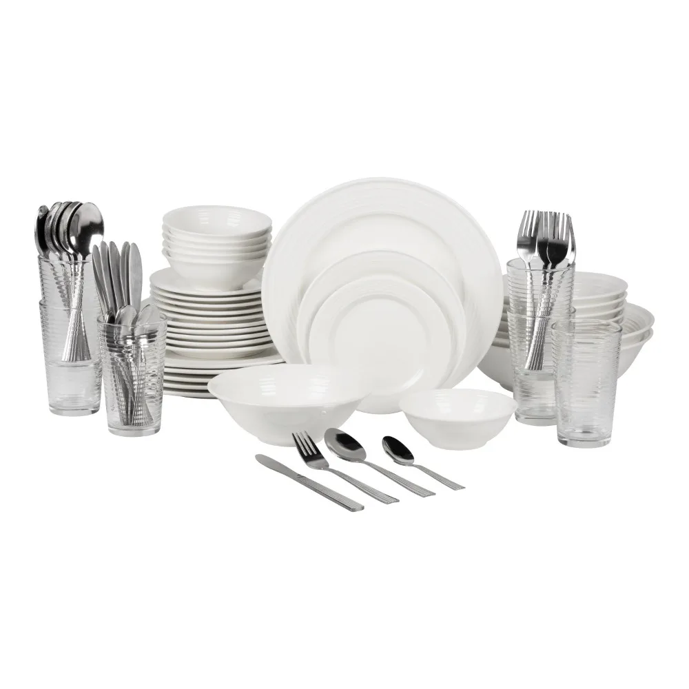 

Nova White Round 62-Piece Stoneware Dinnerware Set, Service for 6 Dinner Set