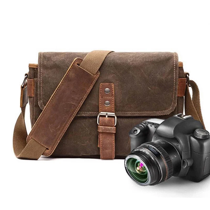 

Male Waterproof Style Quality Vintage Camera Video Shoulder Camera Bag Bag Men Crossbody Top Outdoor Canvas Waxed Bags