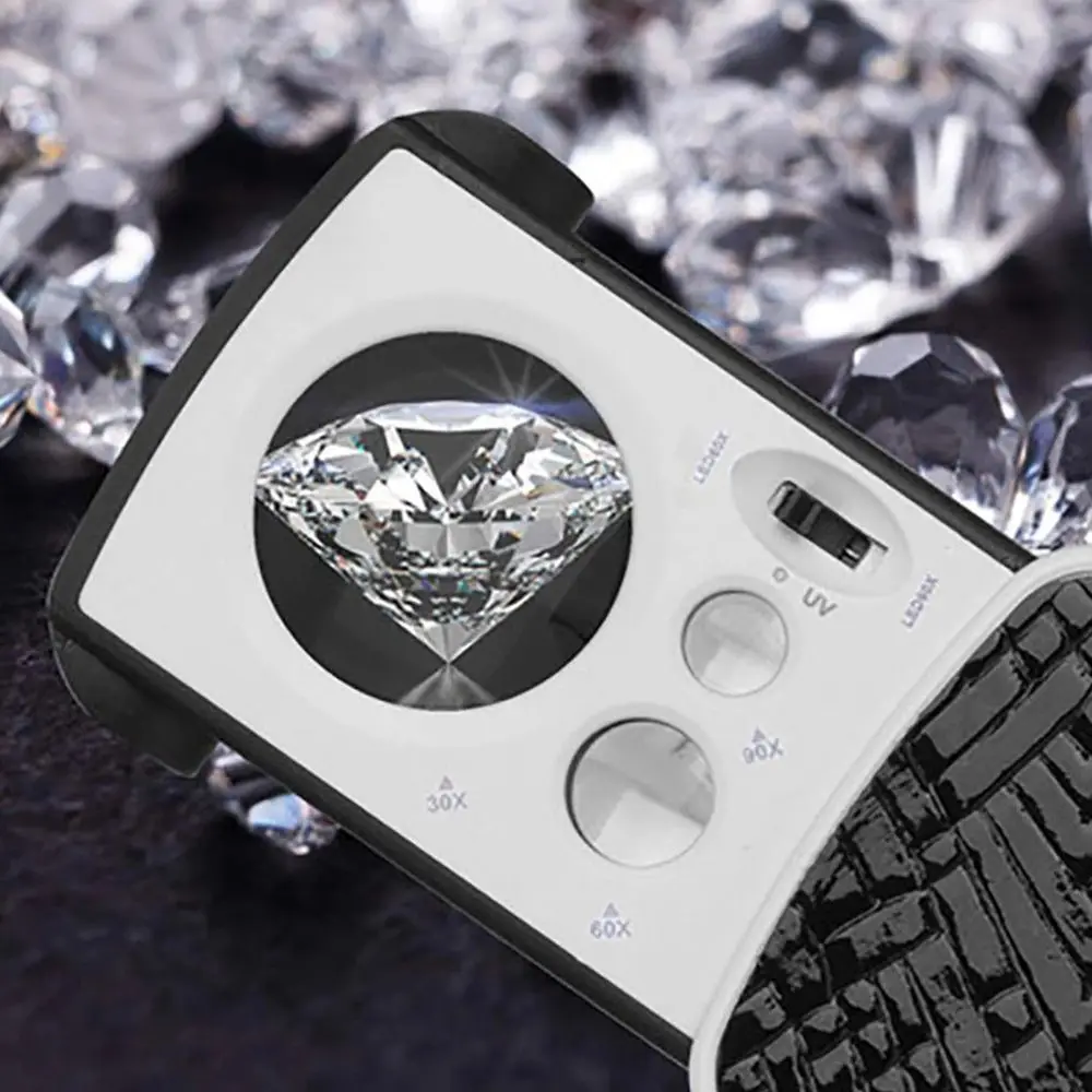 HD-считывание, высокое увеличение 30X 60X 90X со светодиодной УФ-акриловой оптической линзой, лупа, увеличительное стекло