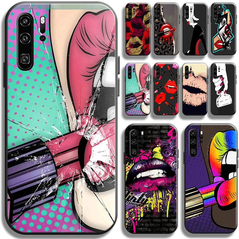 

Sexy Girl Kiss Red Lips Phone Case For Huawei P30 P30 Lite P30 Pro Shell Cases Coque Liquid Silicon Soft Funda Back Carcasa