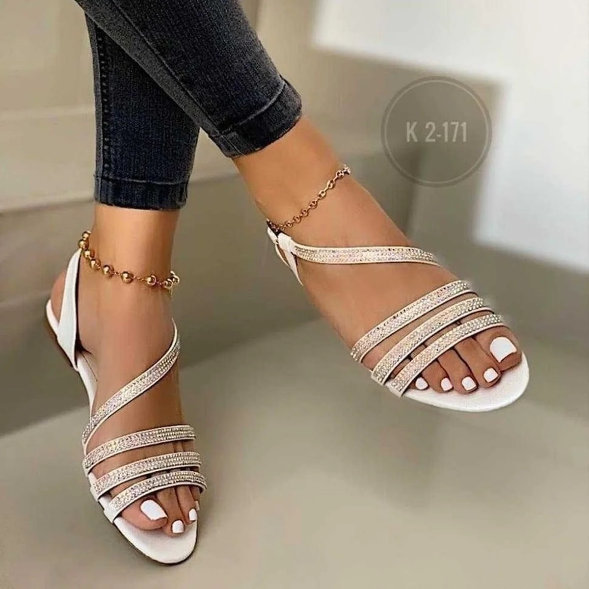 2022 new comfortable flat hollow rhinestone sandals women's shoes beach outdoor beach  beach sandals women  flat sandals
