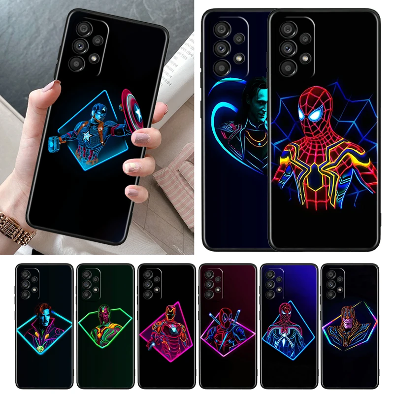 

Marvel Avengers hero color Case For Samsung Galaxy A52S A72 A71 A52 A51 A12 A32 A21S A73 A53 4G 5G Black Phone Cover Shell Core