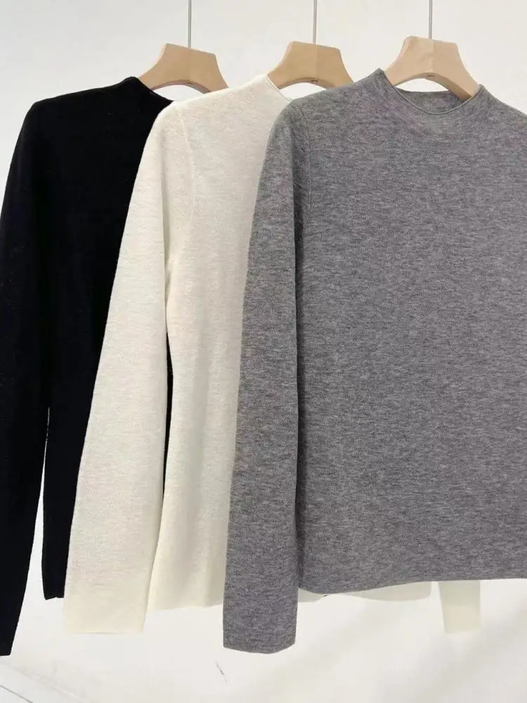 

Women Solid Color Half-High Collar Sweater 2022 Autumn Winter New Ladies Basic Casual Long-Sleeve All-Match Pullover Knitwear