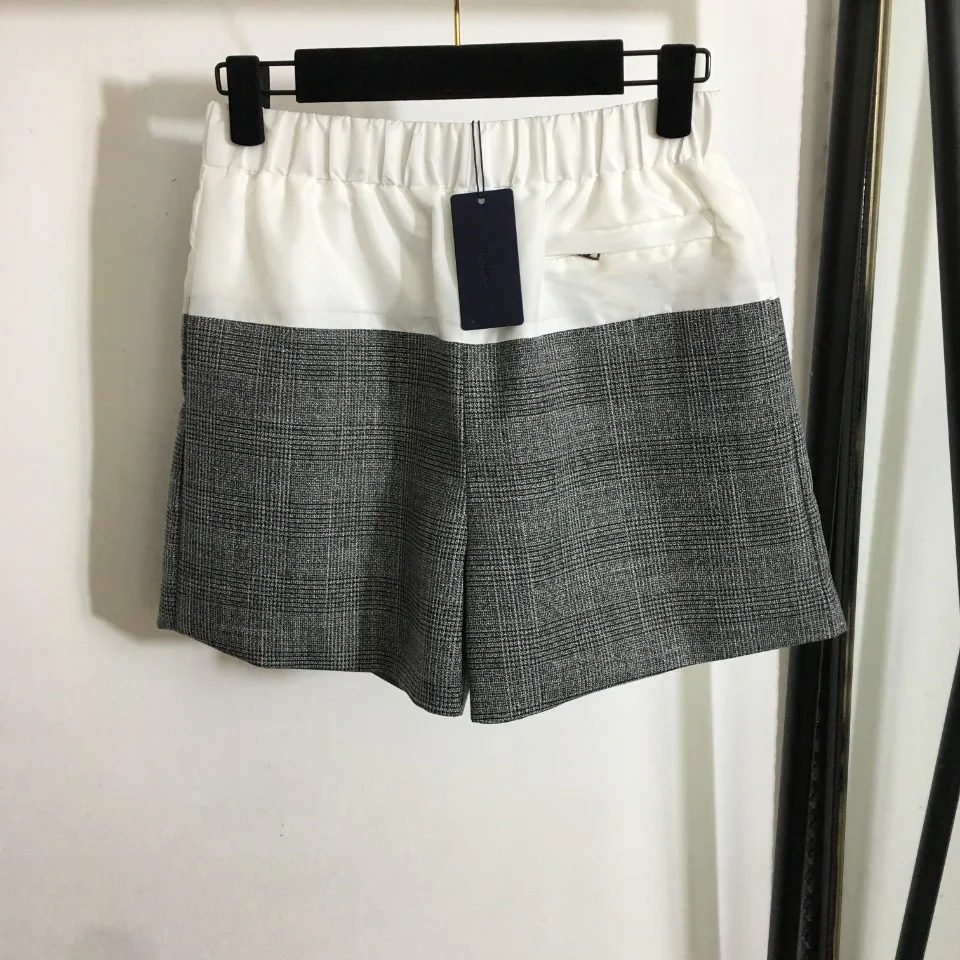 

2022 Spring Summer Women Plaids & Tweeds Patchwork Shorts Contrasting Color Bottoms OL Shorts Letter Pants High Waist Breech