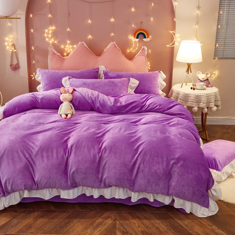 Кружевное однотонное двустороннее плюшевое молочно-бархатное пододеяльник Little