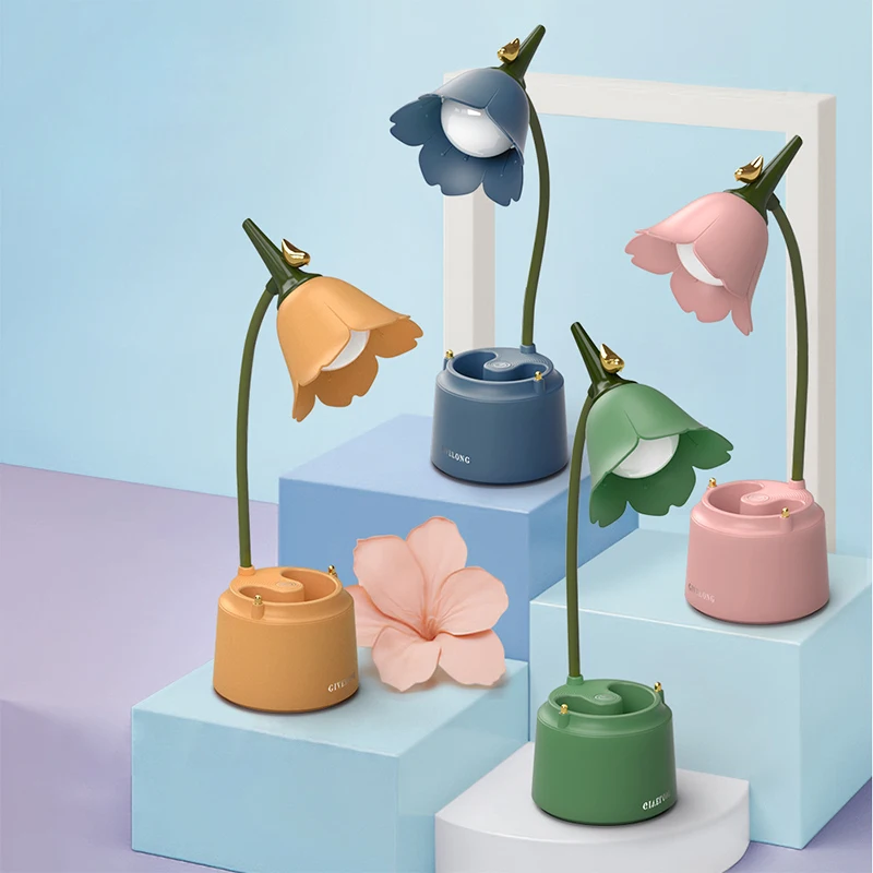 

Nordic LED Table LightModern Flower Bird Touch Switch Desktop Decorative Fixture Study Bedroom Bedside Living Room DormitoryLamp