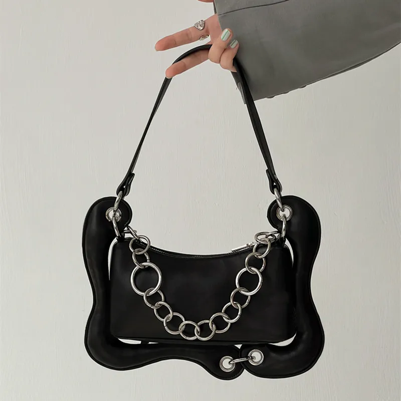 Фото Сумка на плечо в стиле Харадзюку женская сумочка с металлической цепочкой