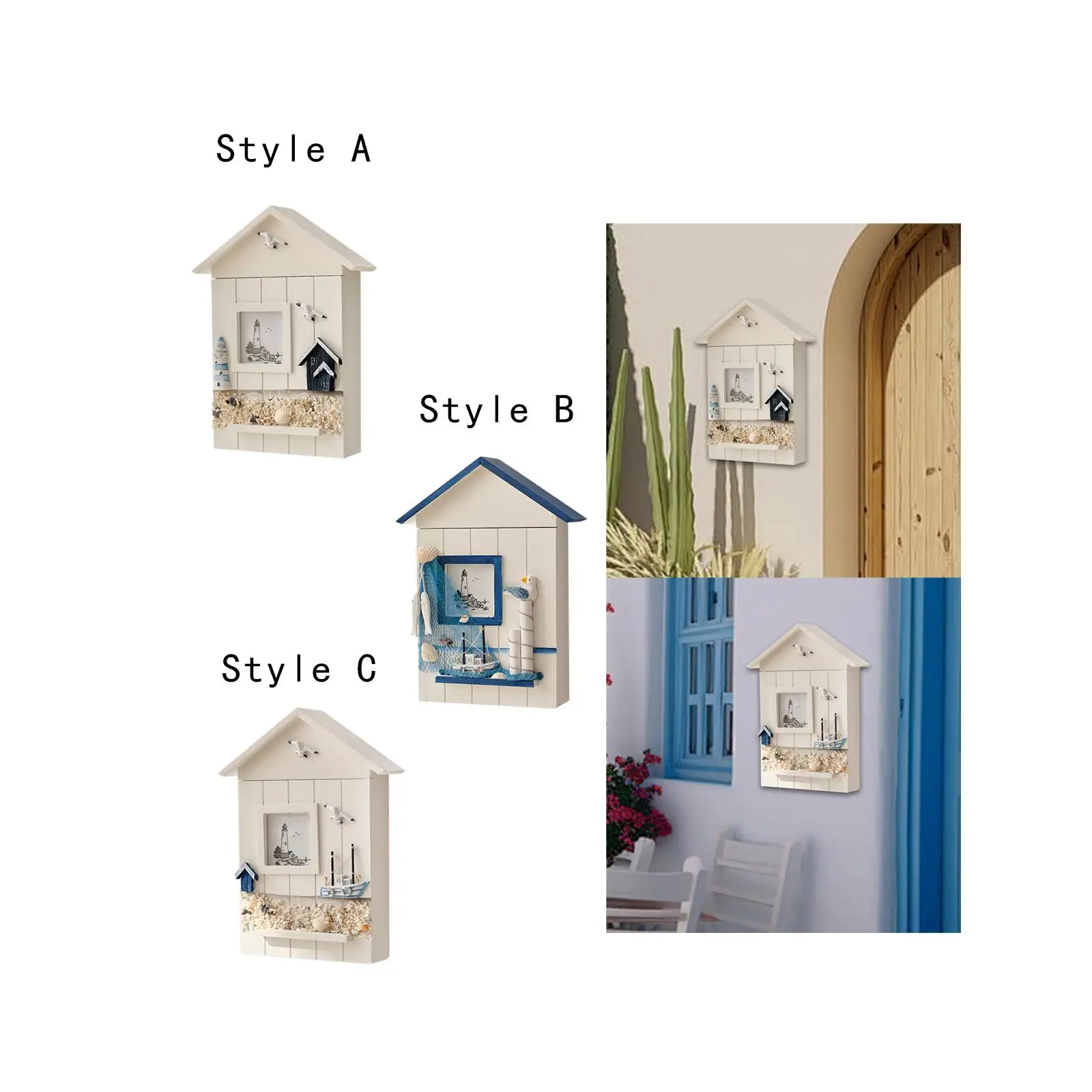 ścienny drewniany schowek na klucze Dekoracja z motywem oceanu 6 haczykami Ręcznie malowana szafka Wieszak do dekoracji sypialni Wytrzymały