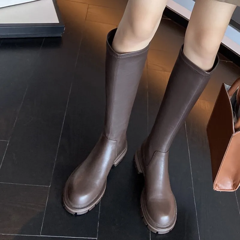 

Dilalula Autumn Winter Women Knee High Boots 2022 Genuine Leather medT Hick Heels Casual Back Zipper Luxury Long Boots Ladies