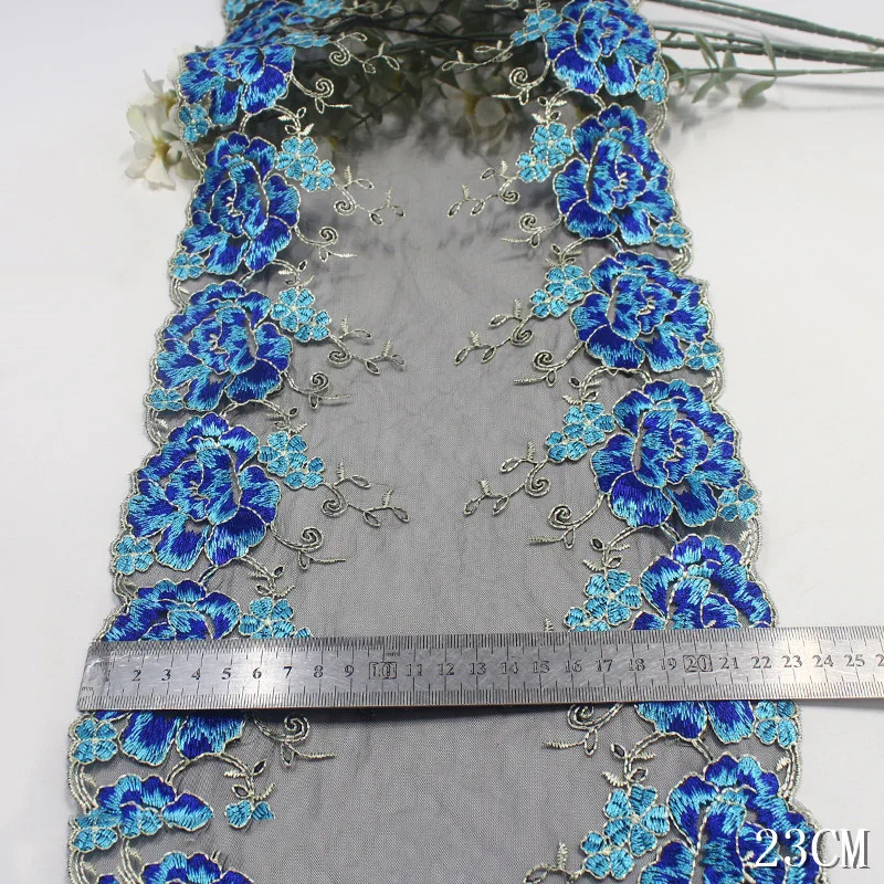 15 ярдов кружевная отделка нижнее белье сделай сам черная сетка синий цветок