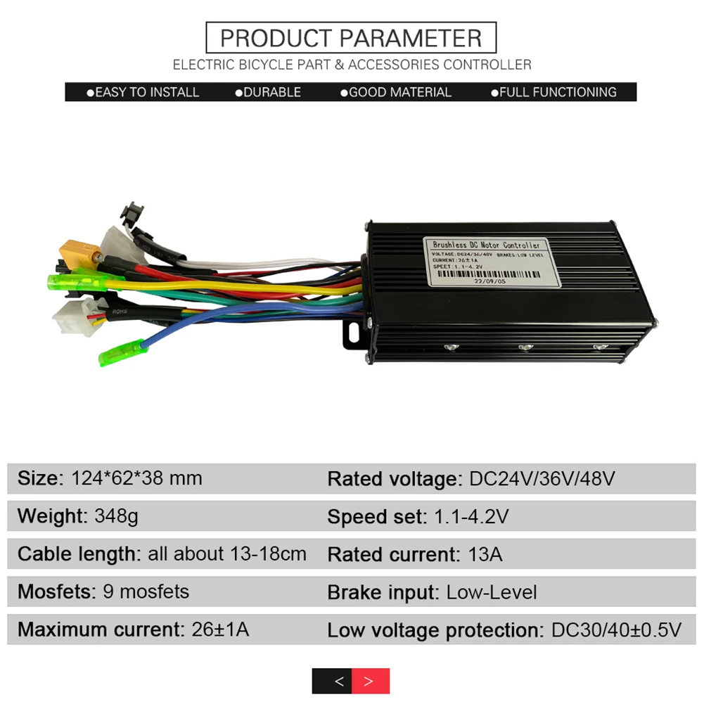 

Brushless Controller Controller Electric Bicycle Black DC30/40±0.5V Three Mode 124*62*38 500-750W Ebike Durable