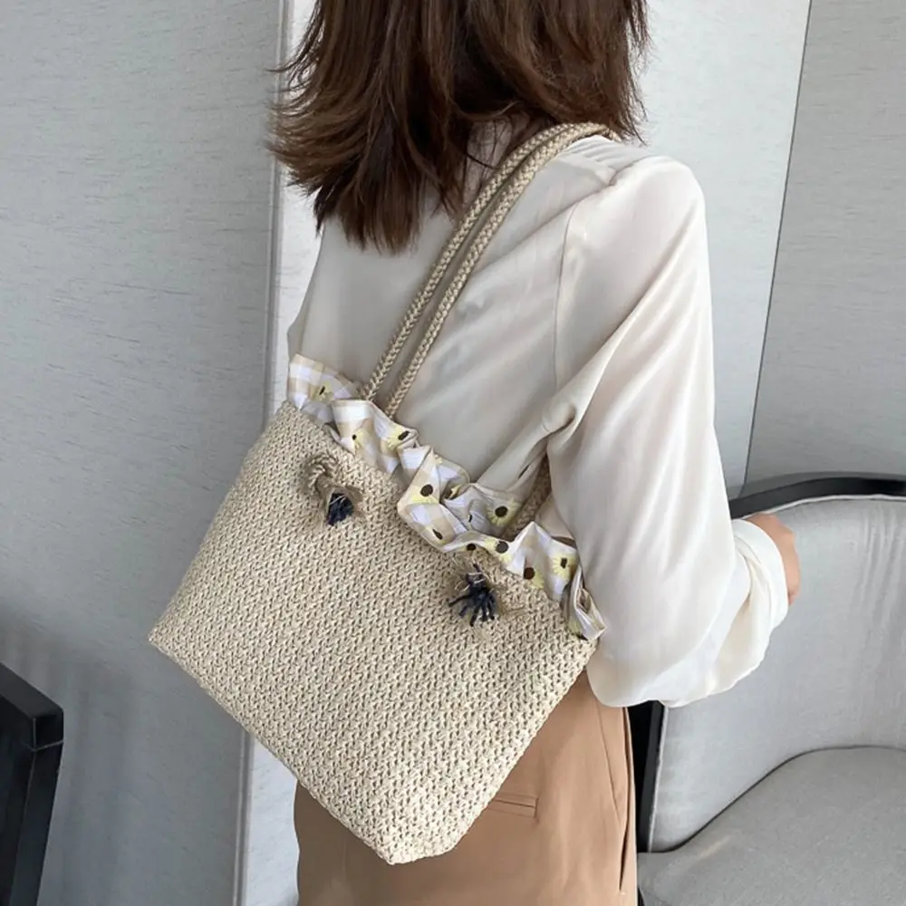 Large Capacity Straw Bag Korean Style Shoulder Bag Woven Beach Bag