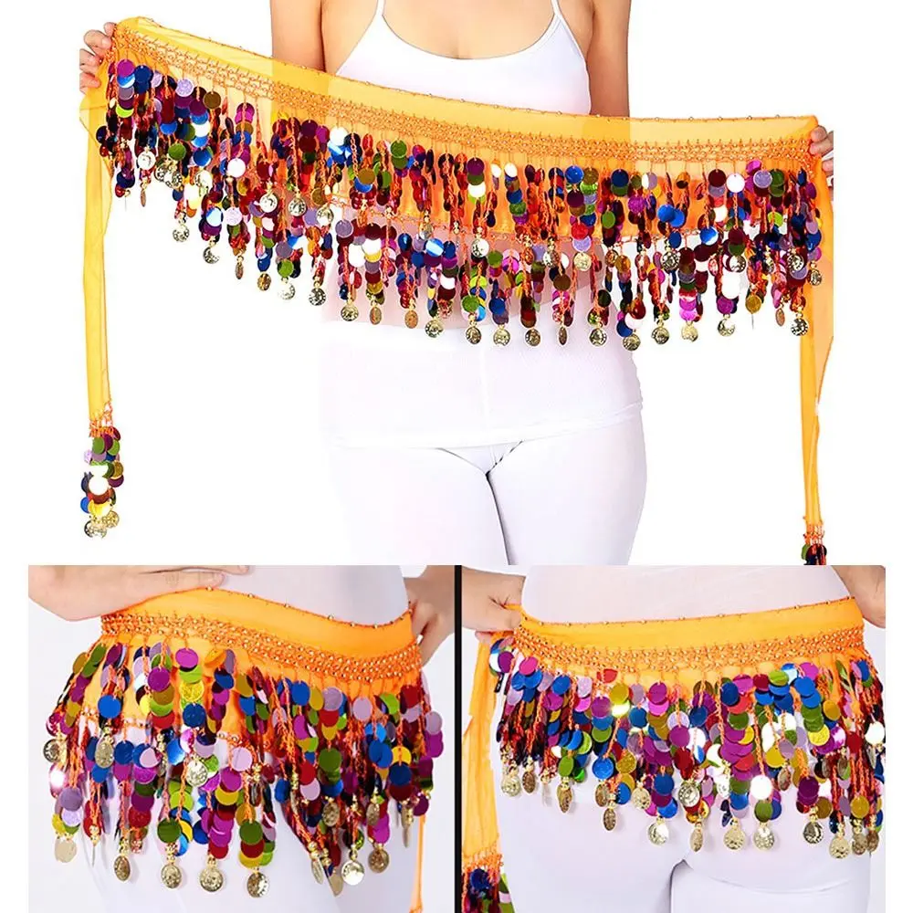 

For Thailand/India/Arab Show Costumes Sequins Tassels Waist Chain Hip Scarf Belly Dance Belt Dancer Skirt