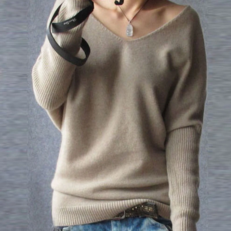 

Spring autumn cashmere sweaters women fashion sexy v-neck sweater loose wool sweater batwing sleeve plus size pullover Selling