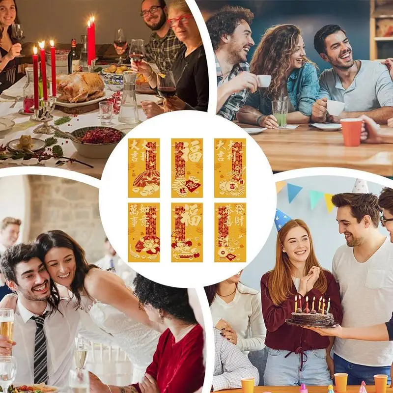 Год змеи Красные конверты Новогодние денежные Набор из 6 лунных годов 2025 Конверты