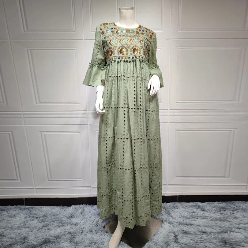 

2022 Eid Mubarak мусульманское женское модное элегантное платье Abayas с жемчужными оборками Дубай Турецкая Повседневная мусульманская одежда Abaya пл...