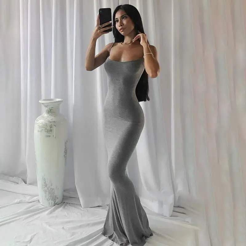 

Hugcitar Satin Slip Sleeveless Backless Slim Sexy Maxi Dress Spring Women kardashian Party Concise Bodycon Elegant Clothing