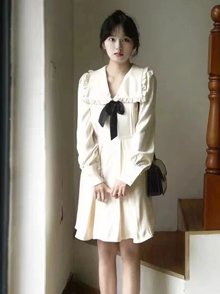 

2023 Spring And Autumn New College Style Sweet Doll Collar Long-Sleeved Dress Female Senior Sense Of Temperament A-Line Skirt