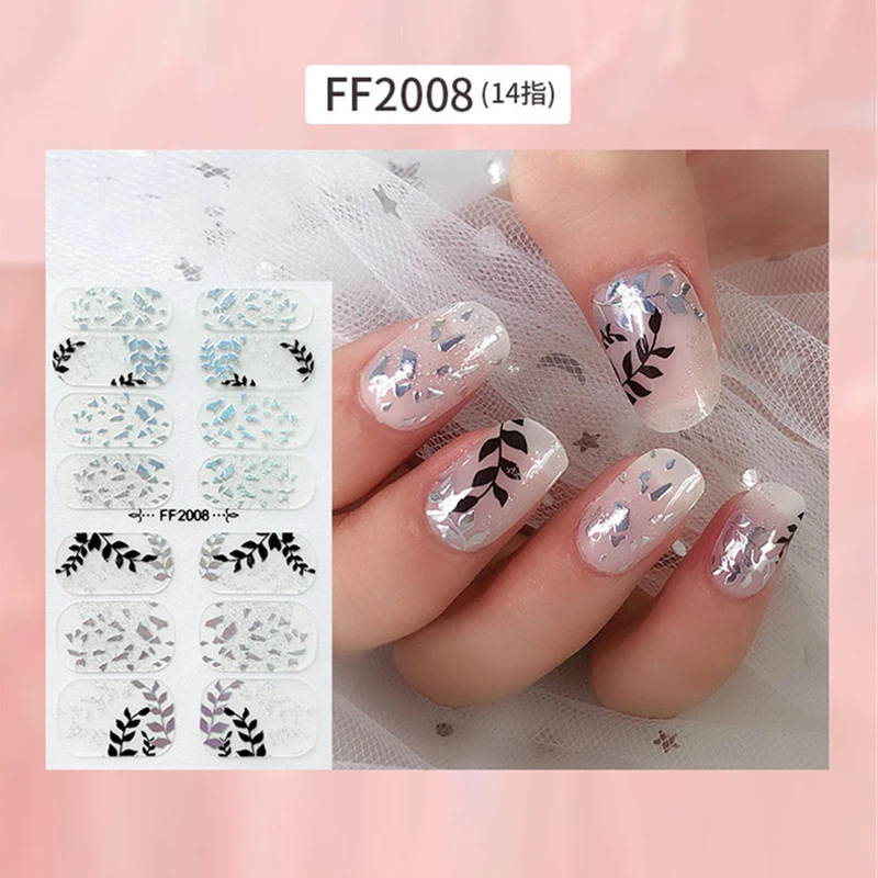 

14tips/sheet Nail Wrap Glitter Flower Nail Art Stickers Full Cover Tips New Arrival DIY Self-Adhesive Nagel Manicure