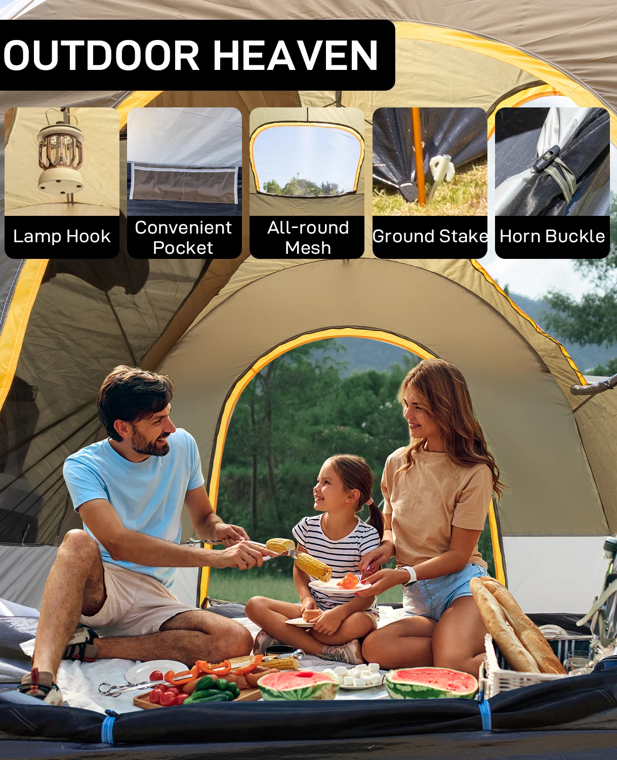 Палатка туристическая на 5 человек двухслойная водонепроницаемая мм