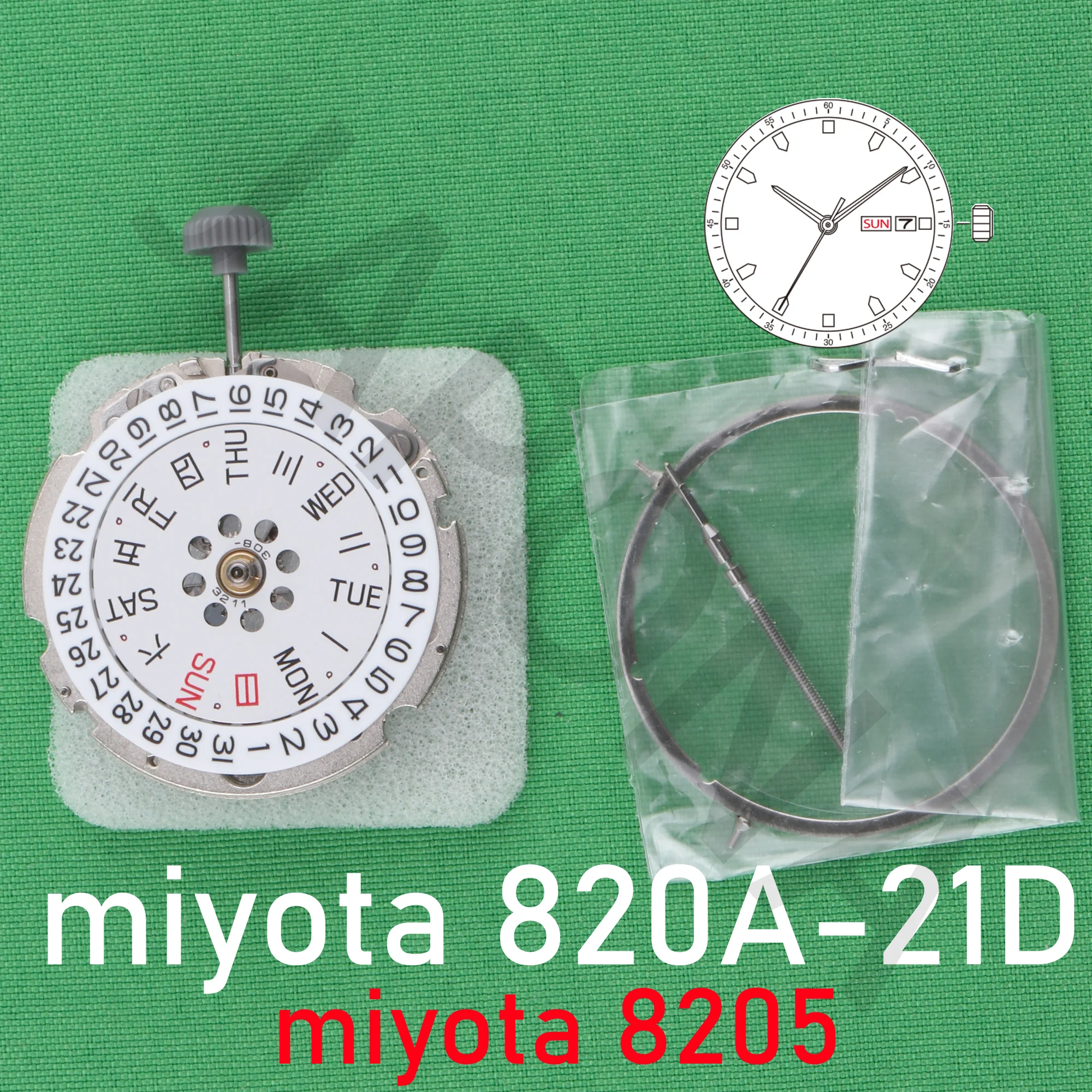 8205 movement silver miyota 820a-21d MIYOTA’s signature standard mechanical movement 3 hands with date/day at 3o'c 8205 820a 820
