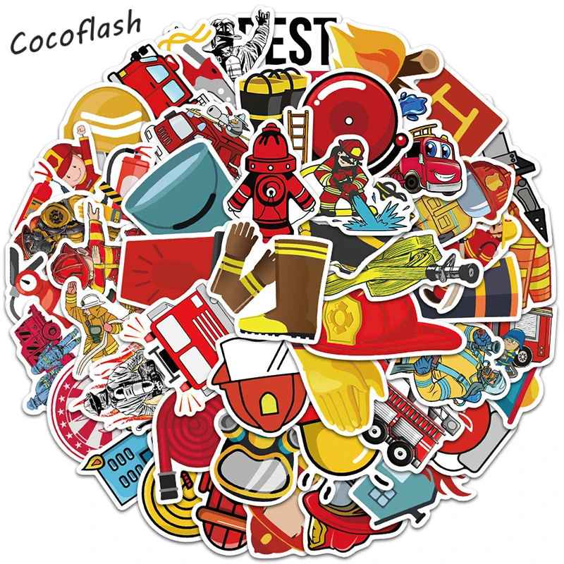 

10/50pcs Firefighter Fire Truck Warning Stickers Luggage Guitar Refrigerator Skateboard Mobile Phone Graffiti Waterproof Sticker