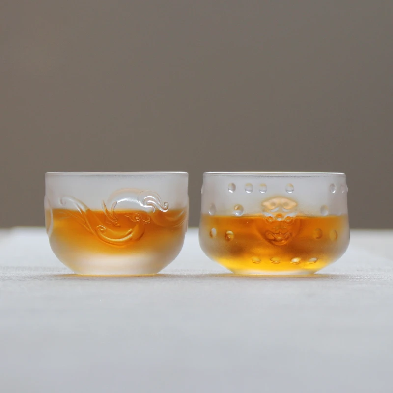 Glass Cup Tea Set Relief Transparent Color Simple Exquisite Suitable for Home Table Decoration Chinese Pastoral Style Gift Box
