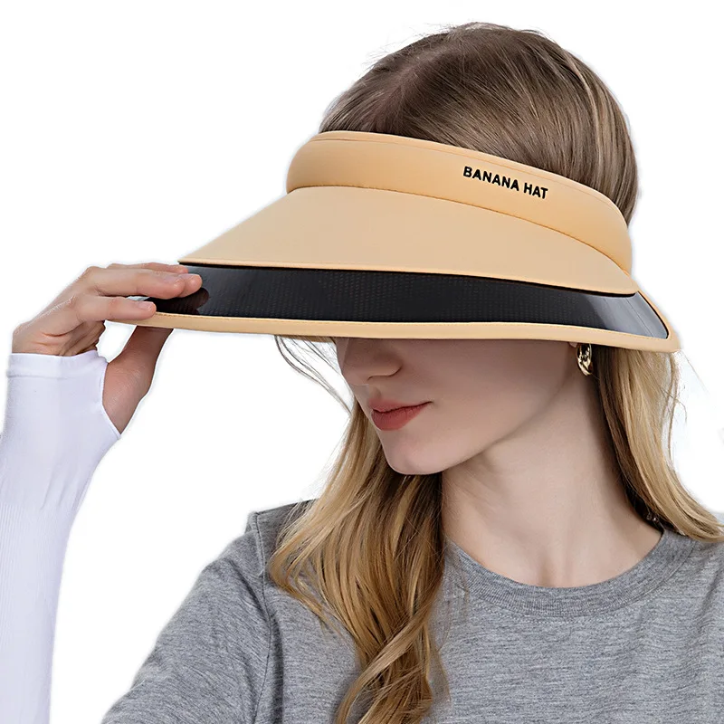 

Summer Wide Brim Air Sun Hats Men Women UV Protection Top Empty Hat Black Ice Silk Sports Visor Cap Ladies Portable Baseball Cap