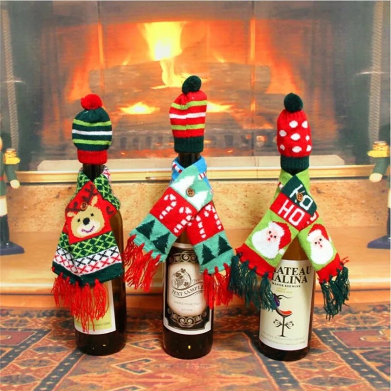 

Christmas Decorations For Home Santa Claus Wine Bottle Cover Clothes Set Hat Cap Scarf Table Decor 2022 Navidad New Year Gifts