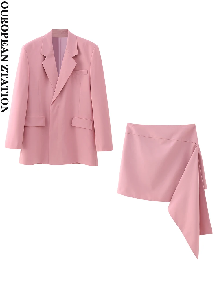 

PAILETE Women 2023 fashion oversized double breasted blazer coat or high waist asymmetric mini skirt female two piece sets mujer