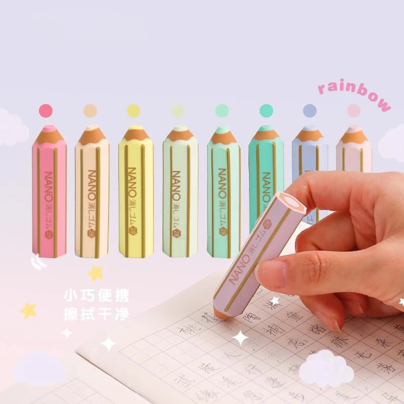 

1/2pcs Macaron Pencil Shape Eraser Kawaii Rubber Erasers for School Cute Kids Painting Writing Tools Stationery Office Supplies