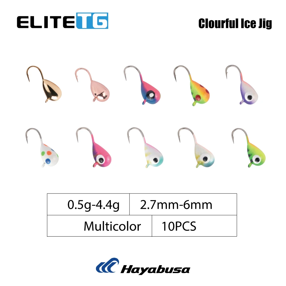 Elite TG 10pcs Multicolor Tungsten Ice Fishing Jig 2.7mm-5.0mm Fluorescence Hayabusa Hook Winter Pike Carp Fishing Lure