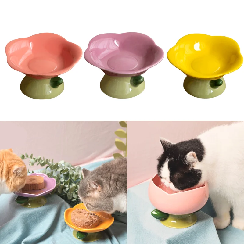 

Bowl Bowl High Ceramic Cat Supplies Feeder Food New Foot Flower Food Shape Cute Puppy Pet Non-slip Dogs Feeding Cat Water