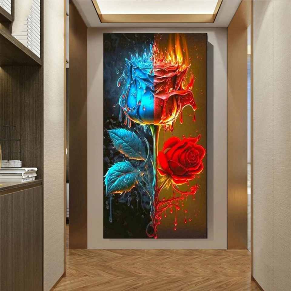 

Алмазная мозаика «лед и пламя» с розой, 2024