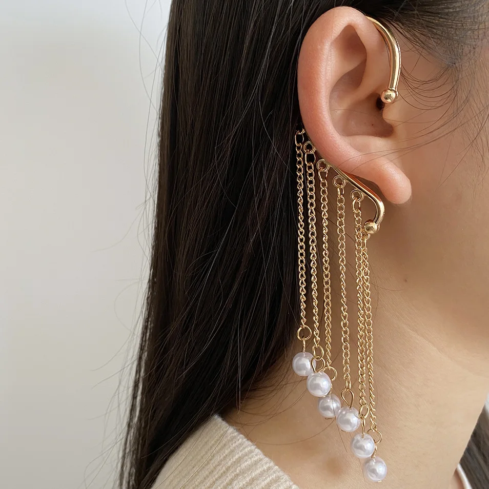 

Metal Faux Pearl Tassel Acrylic Butterfly Earrings Women's Trendy No Puncture Dangle Earrings Banquet Jewelry Accessories