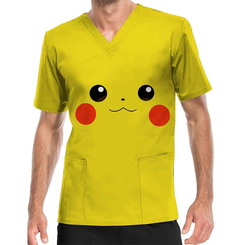 Униформа медицинская мужская с V-образным вырезом и принтом