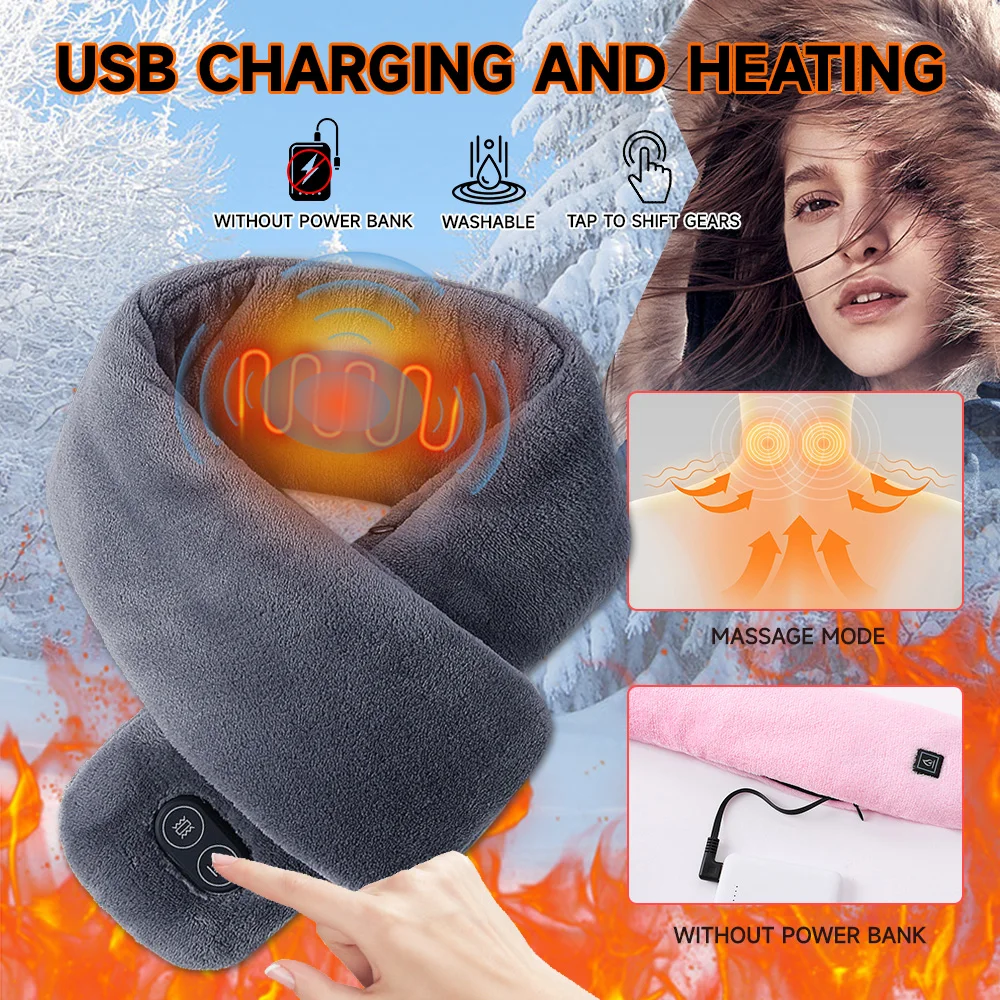 

Шарф с электрическим подогревом и зарядкой от USB, регулируемые нагревательные подушки с тремя режимами, обогреватель, зимняя термошаль для мужчин и женщин, обогреватель для шеи
