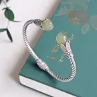 Женский браслет из натурального нефрита, серые нефритовые браслет с магнолией в китайском ретро стиле, этнический стиль, серебро 925 пробы