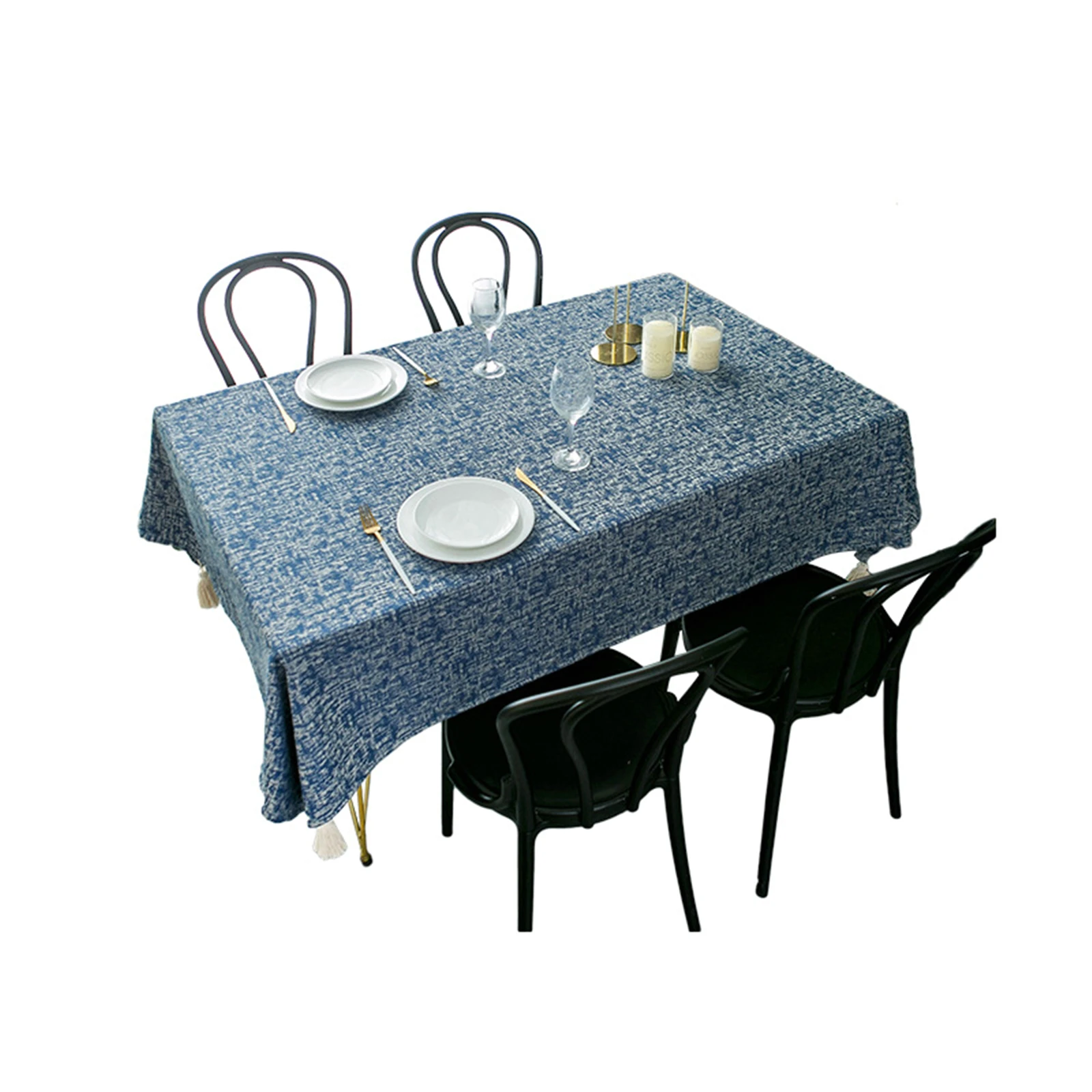 

Polyester Tablecloths, Waterproof Table Covers Simple Pure Color Tassel Navy Blue Dining Table Coffee Table Deco