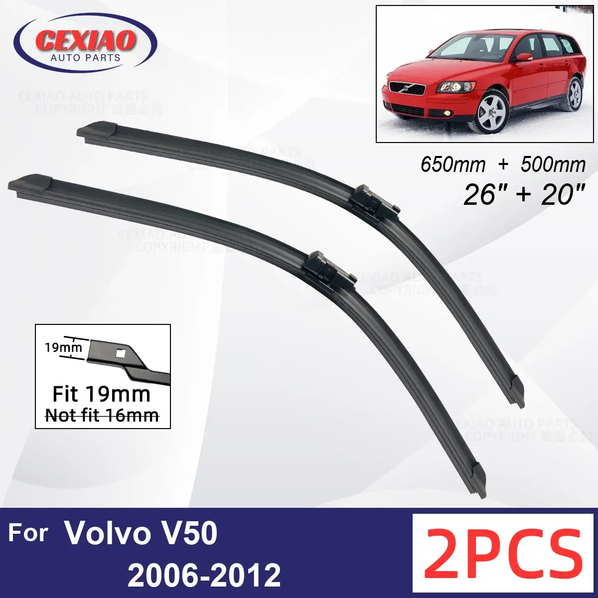 

Car Wiper For Volvo V50 2006-2012 Front Wiper Blades Soft Rubber Windscreen Wipers Auto Windshield 26"+20" 650mm + 500mm