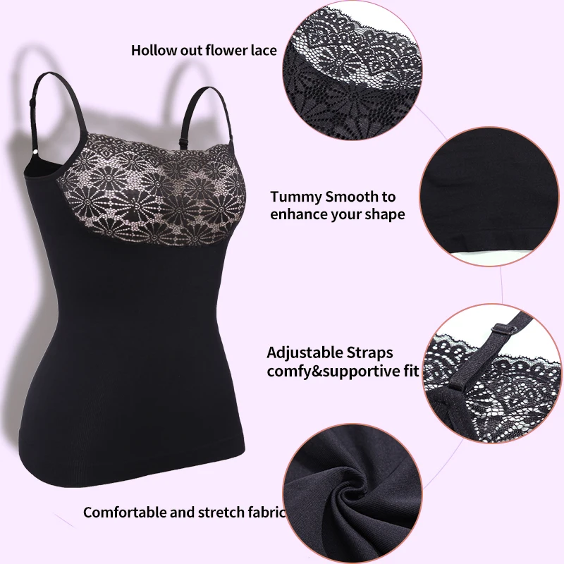 Cami Body Shaper for Women Shaping Camisoles Tummy Control Tank Top Undershirts Waist Cinchers Shapewear Lace Plus Size