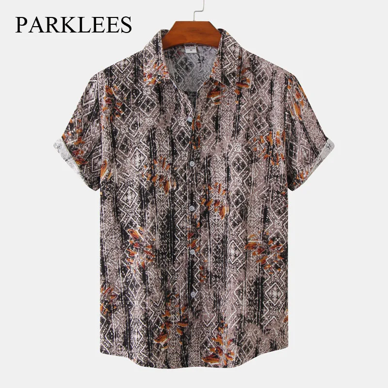 

Мужская гавайская рубашка Parklees с цветочным принтом, винтажная рубашка на пуговицах с короткими рукавами, Летние Повседневные Вечерние пляж...