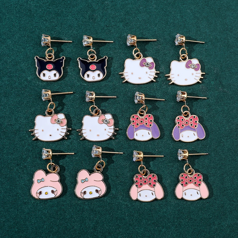 Серьги в стиле аниме мультяшная фигурка Kuromi Melody металлический значок подвеска