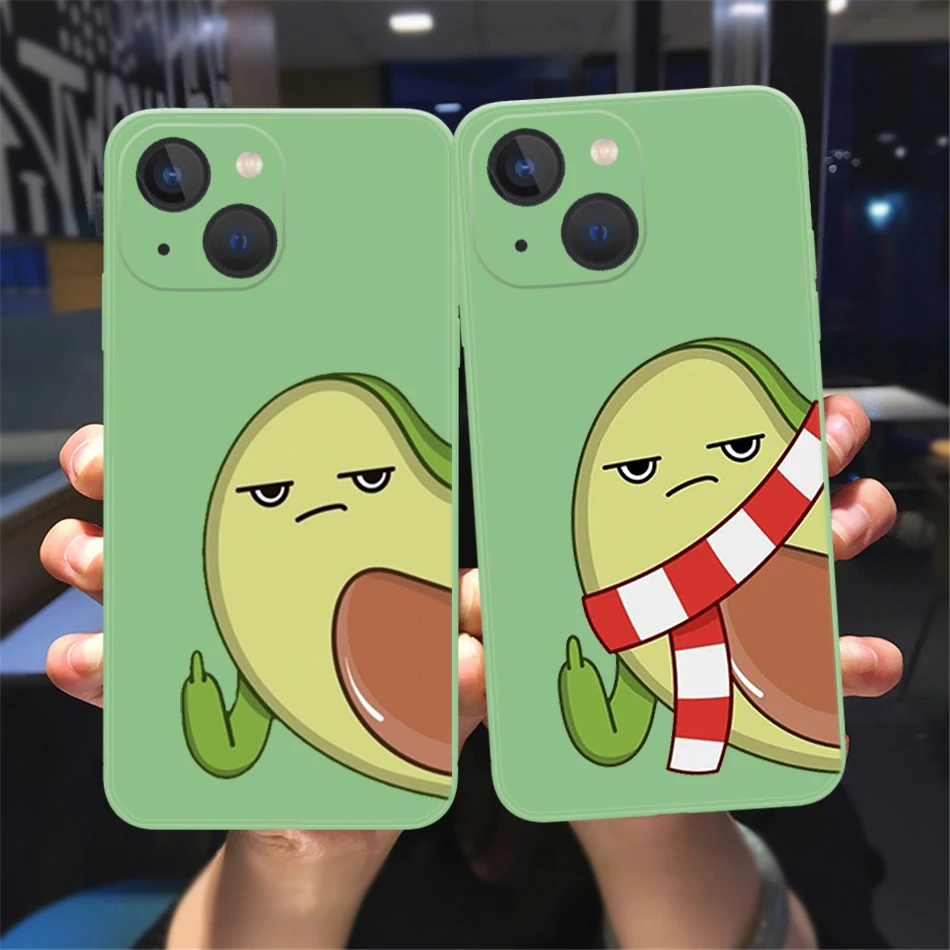 

New Cartoon Funny Avocado Pattern Phone Case For iPhone 12 11 13 14 Pro Max X XR XSMax 8 14Plus 13Mini Green Soft Silicone Cover